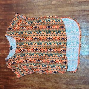 Hannah tribal Aztec striped orange hi-low slit graphic top
